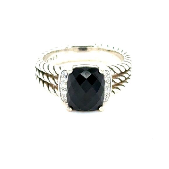 D.Y. 925 Petite Wheaton Onyx/Diamonds Ring - Picture 1 of 6
